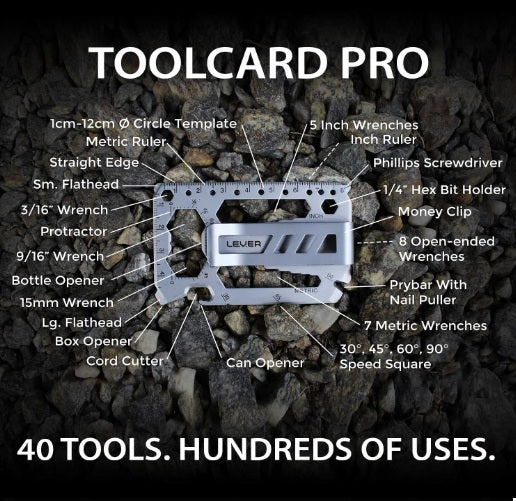 Lever Gear Toolcard Pro マネークリップ付き 40-in-1 カード型マルチツール Silver