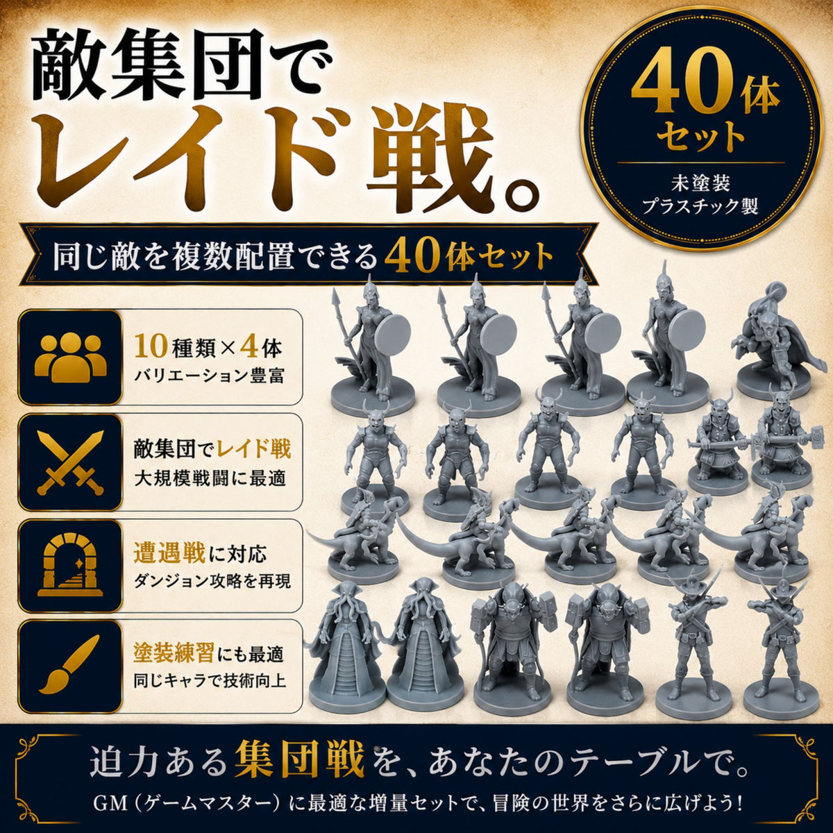 Path Gaming 種族別10種×4体セット ミニチュア 40体入り 未塗装 28mmスケール TRPG D&D対応 パス40