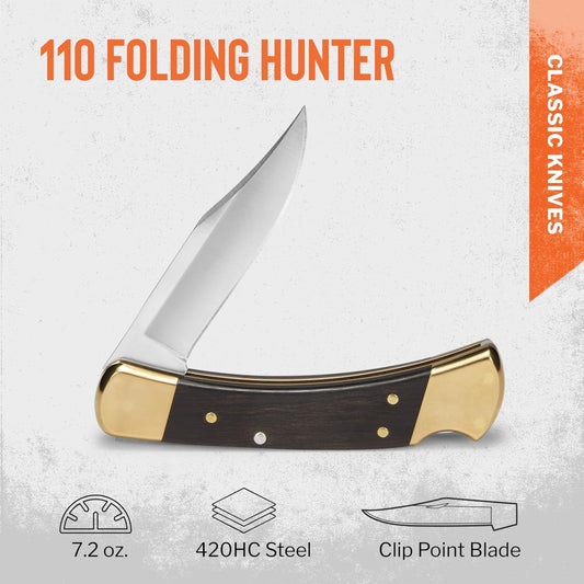 BUCK（バック） 110 Folding Hunter フォールディングナイフ 420HC レザーシース付 0110BRS